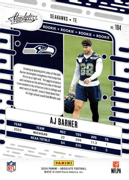 AJ Barner 2024 Panini Absolute RC #184 - Collector Store LLC