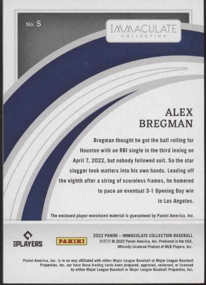 Alex Bregman 2022 Panini Immaculate Collection Red Swatch 17/25 #5 - Collector Store LLC
