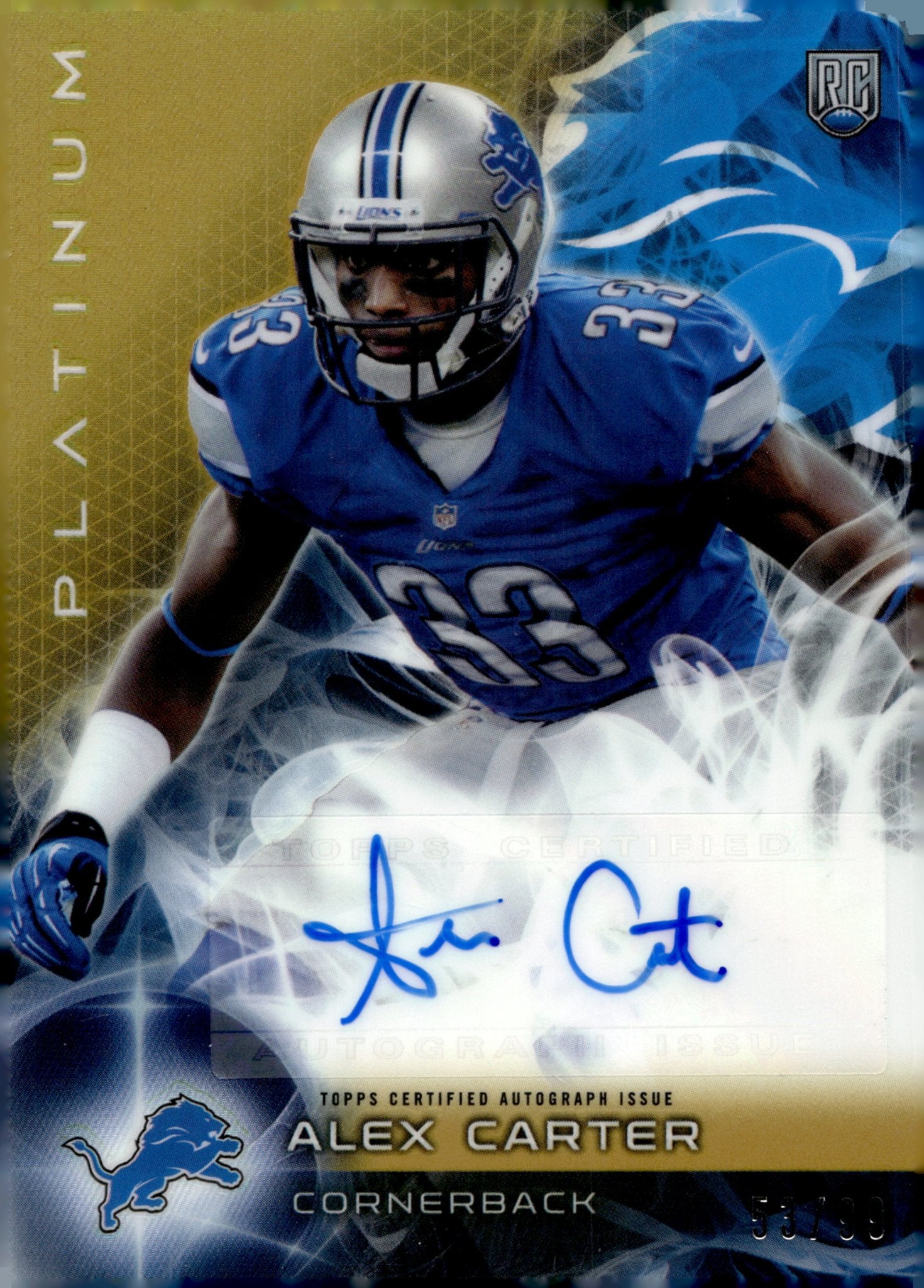 Alex Carter 2015 Topps Platinum Gold Refractor RC Auto 53/99 #AR - ACA - Collector Store LLC