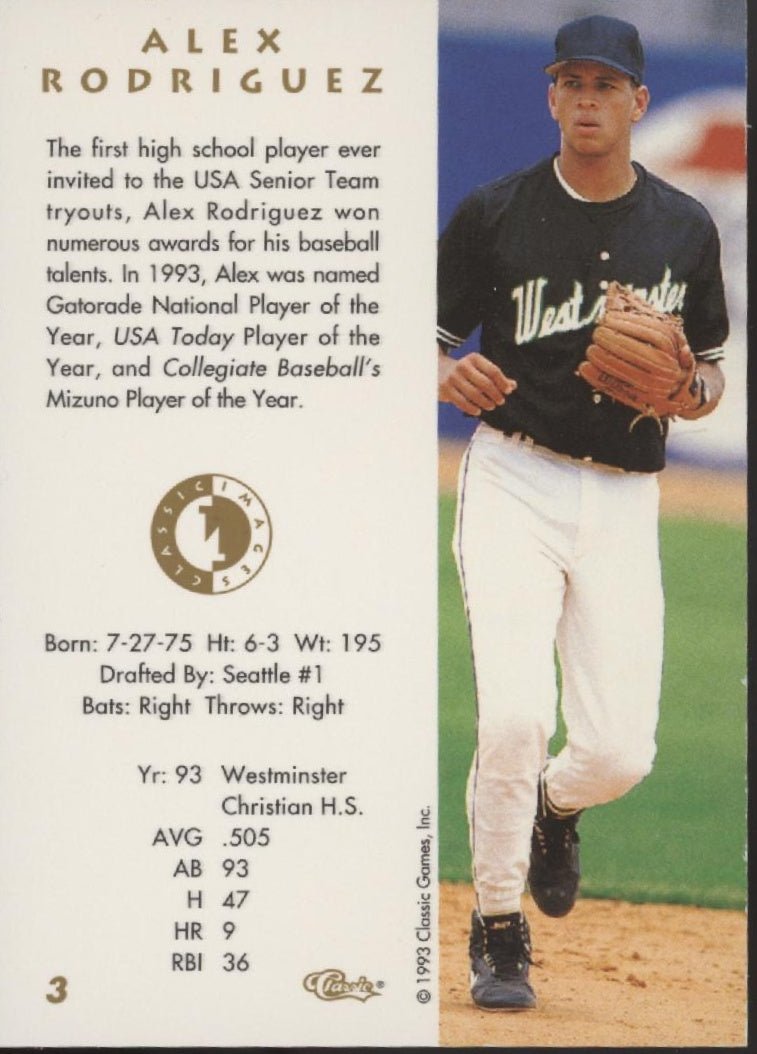 Alex Rodriguez 1993 Classic Games #3 - Collector Store LLC