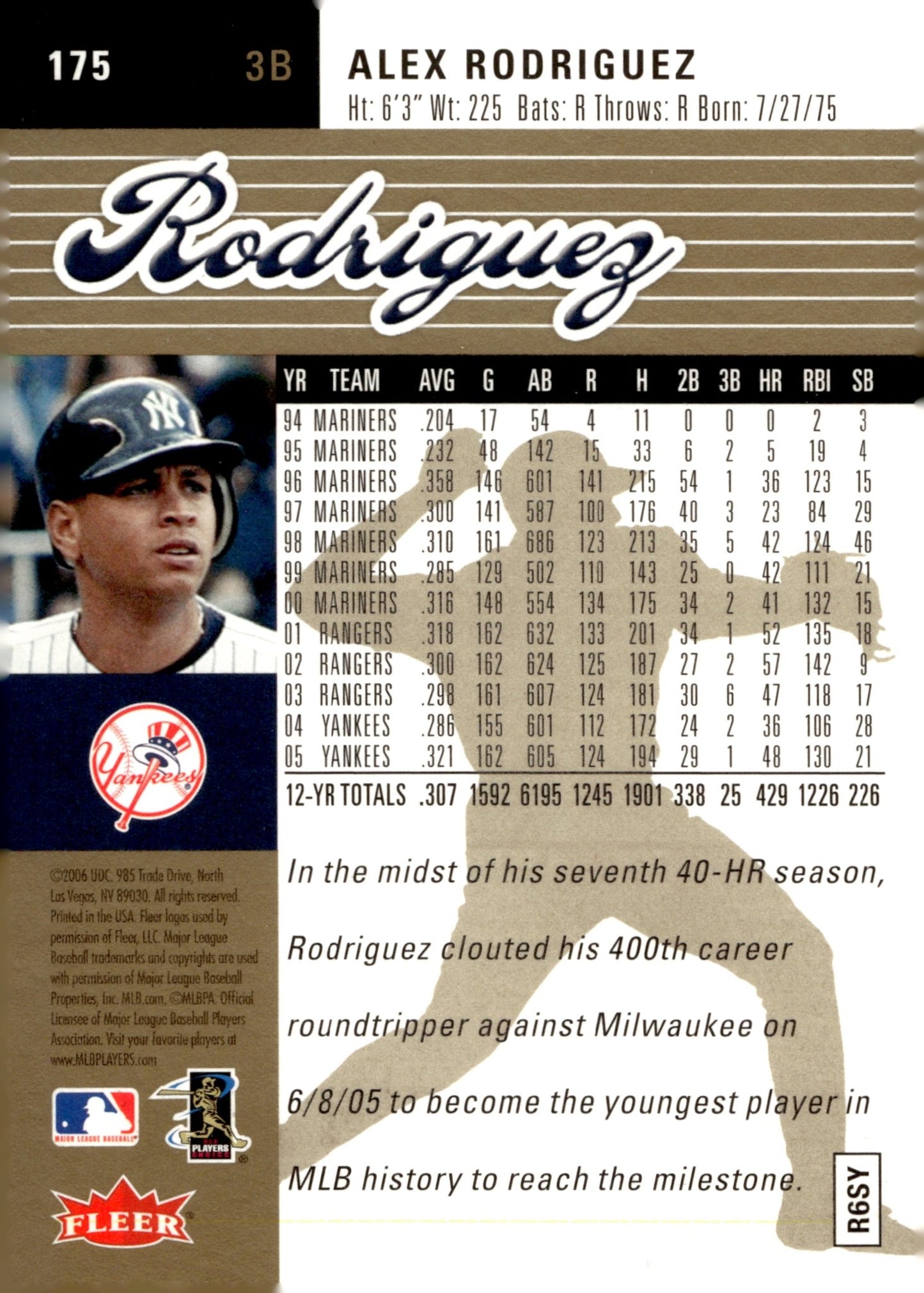 Alex Rodriguez 2006 Fleer Ultra #175 - Collector Store LLC