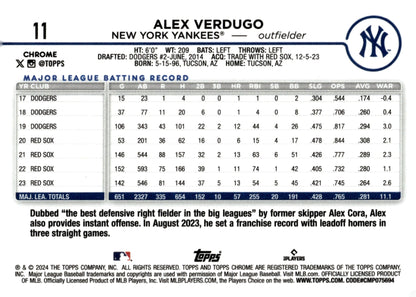 Alex Verdugo 2024 Topps Chrome Purple Sonar Refractor 213/275 #11 - Collector Store LLC