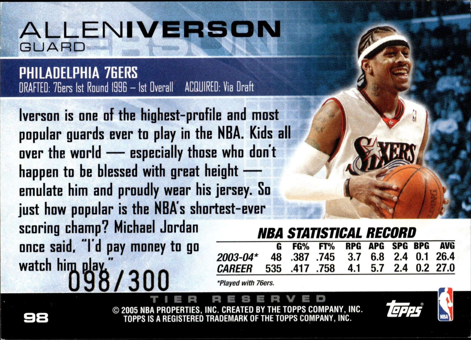 Allen Iverson 2004 - 05 Topps Luxury Box 098/300 #98 - Collector Store LLC