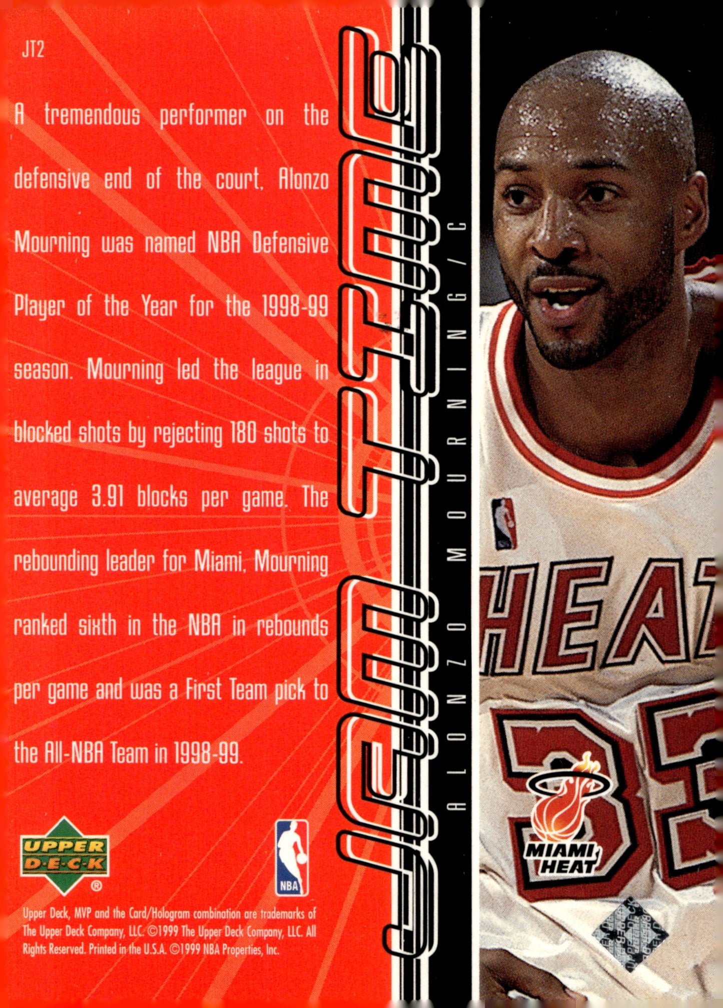 Alonzo Mourning 1999 - 00 Upper Deck Jam Time #JT2 - Collector Store LLC