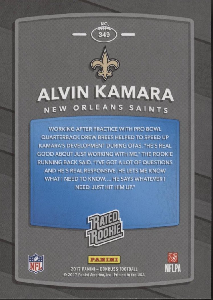 Alvin Kamara 2017 Panini Donruss Rated Rookie RC #349 #2 - Collector Store LLC