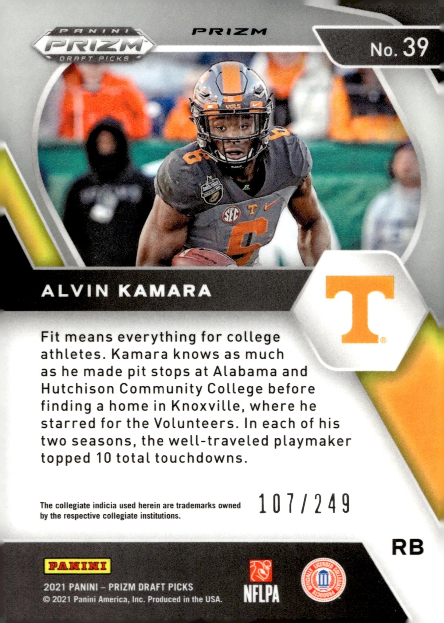 Alvin Kamara 2021 Panini Prizm Draft Picks Blue Wave Prizm 107/249 #39 - Collector Store LLC