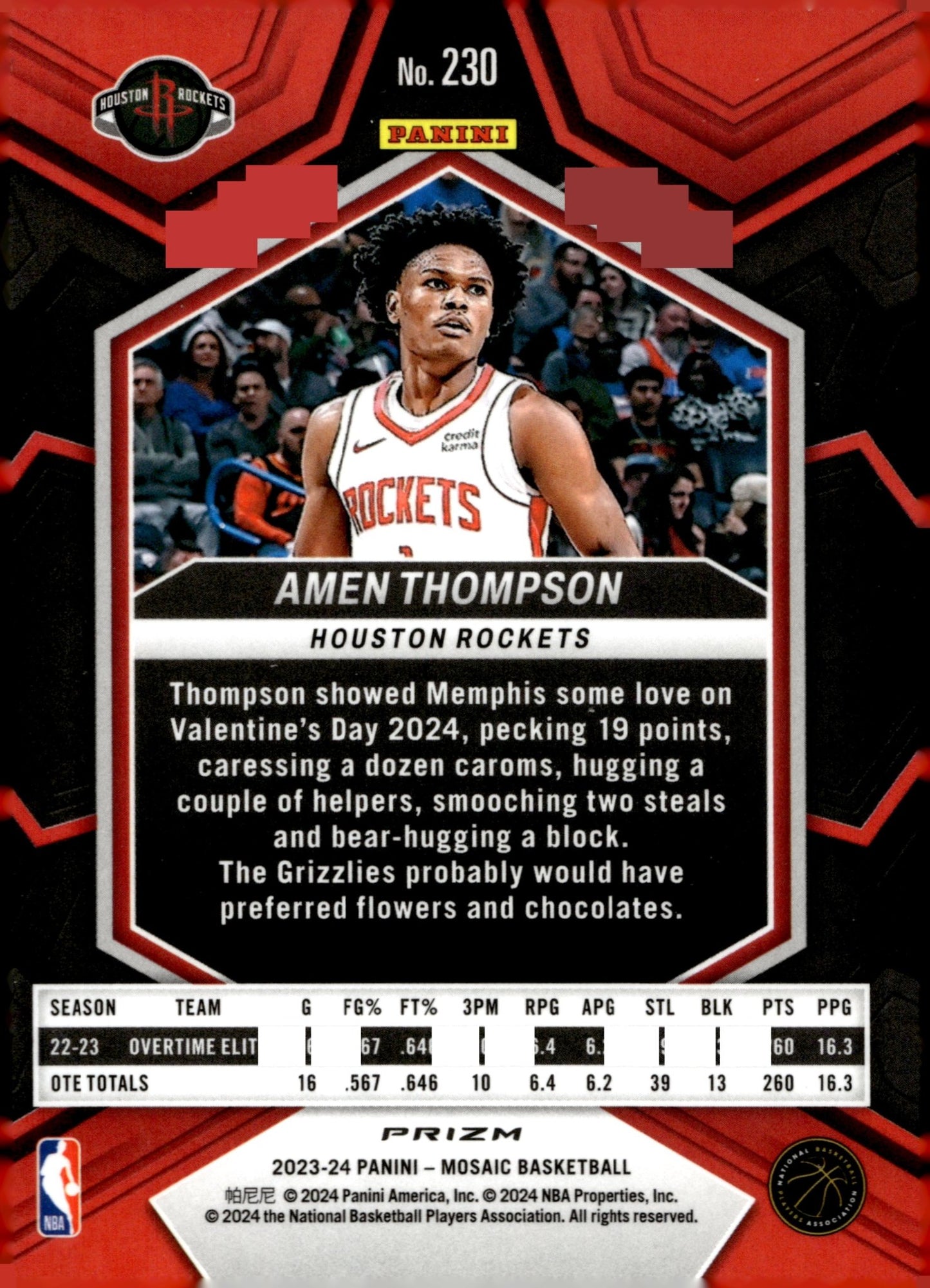 Amen Thompson 2023 - 24 Panini Mosaic Prizm RC #230 - Collector Store LLC