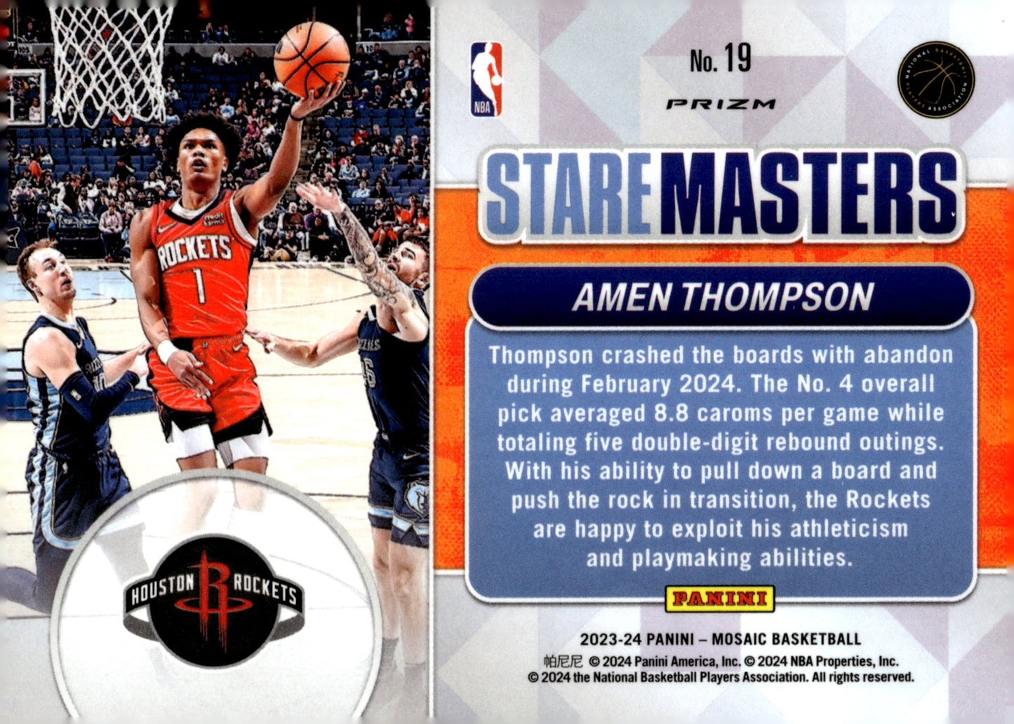 Amen Thompson 2023 - 24 Panini Mosaic Stare Masters Orange Prizm RC #19 - Collector Store LLC