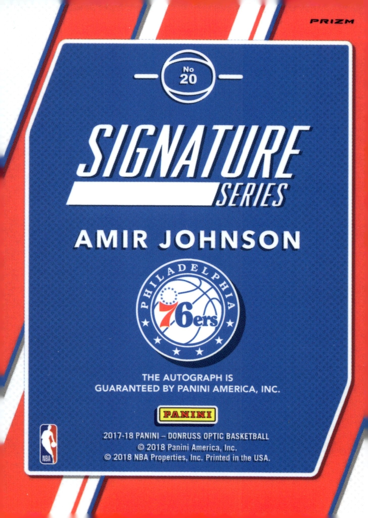 Amir Johnson 2017 - 18 Panini Donruss Optic Signature Series Prizm Auto #20 - Collector Store LLC