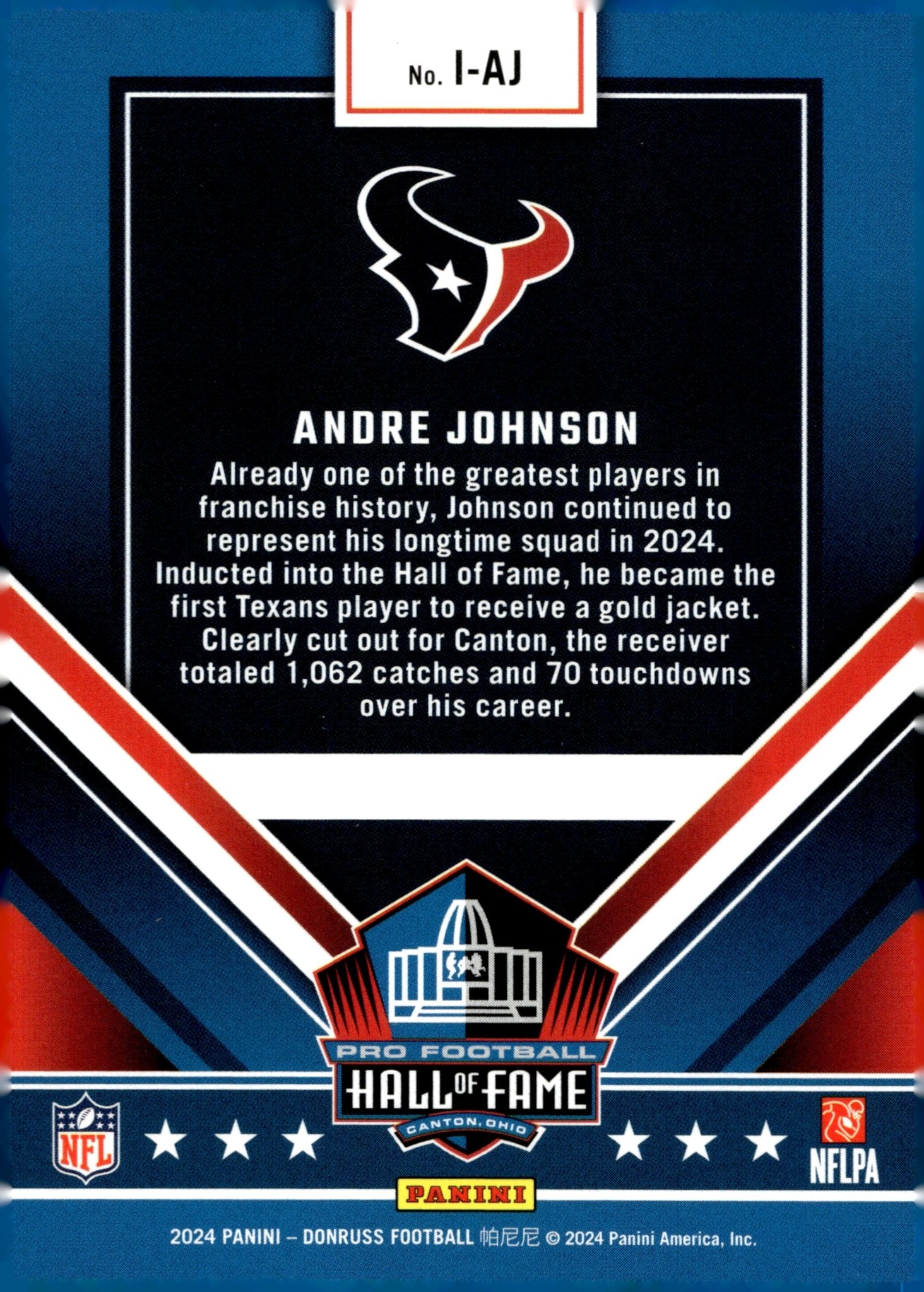 Andre Johnson 2024 Panini Donruss Inducted Hall of Fame #I - AJ #2 - Collector Store LLC