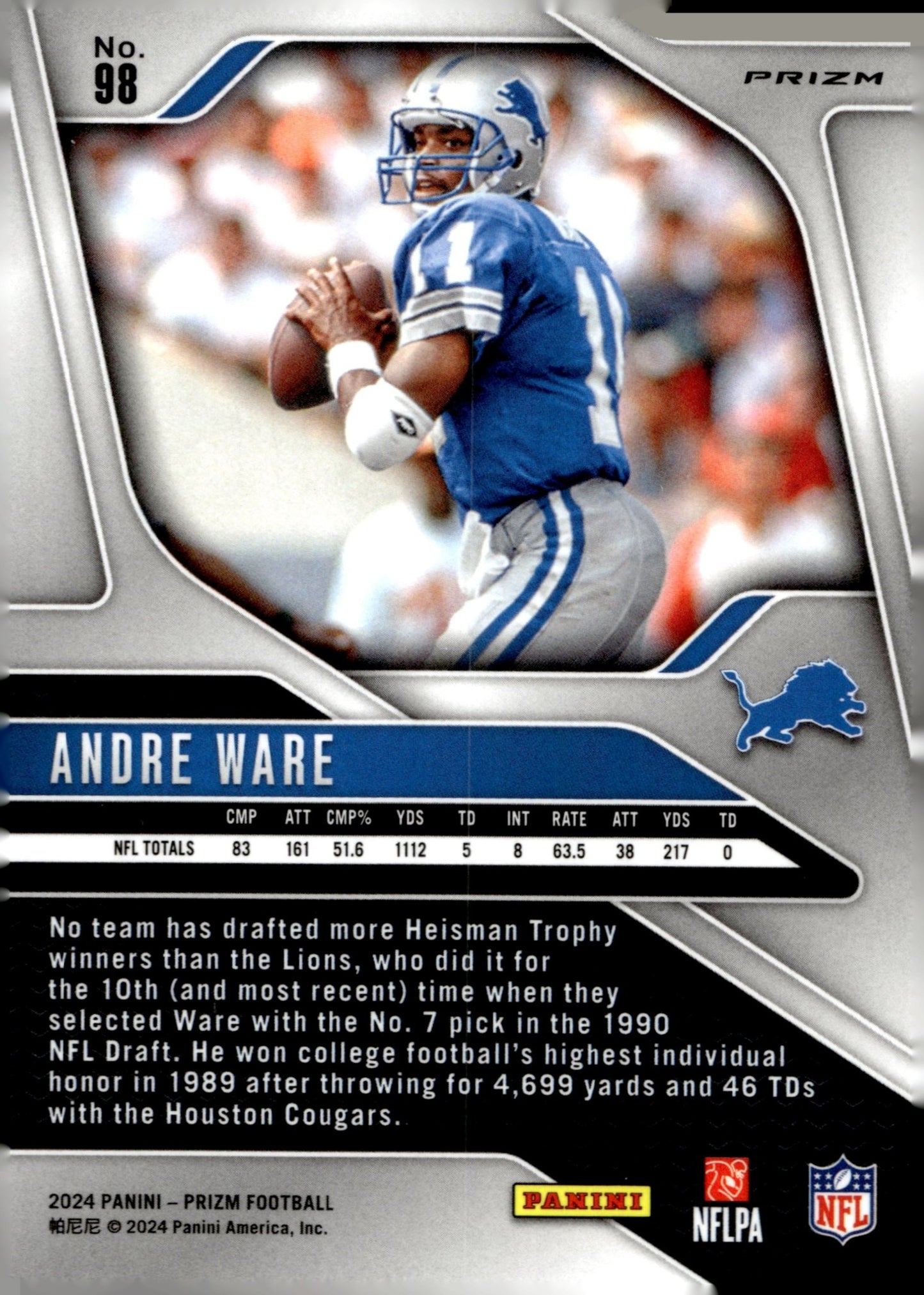 Andre Ware 2024 Panini Prizm Silver Prizm #98 - Collector Store LLC