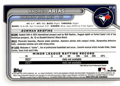 Andres Arias 2024 Bowman Chrome Mojo Refractor #BCP - 236 #2 - Collector Store LLC