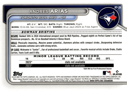 Andres Arias 2024 Bowman Chrome Mojo Refractor #BCP - 236 #5 - Collector Store LLC