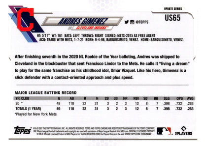 Andres Gimenez 2021 Topps Chrome Blue Ice Refractor RC #US65 - Collector Store LLC