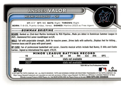 Andres Valor 2024 Bowman Chrome Mojo Refractor #BCP - 196 - Collector Store LLC