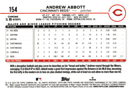 Andrew Abbott 2024 Topps Chrome Sepia Refractor RC #154 #1 - Collector Store LLC