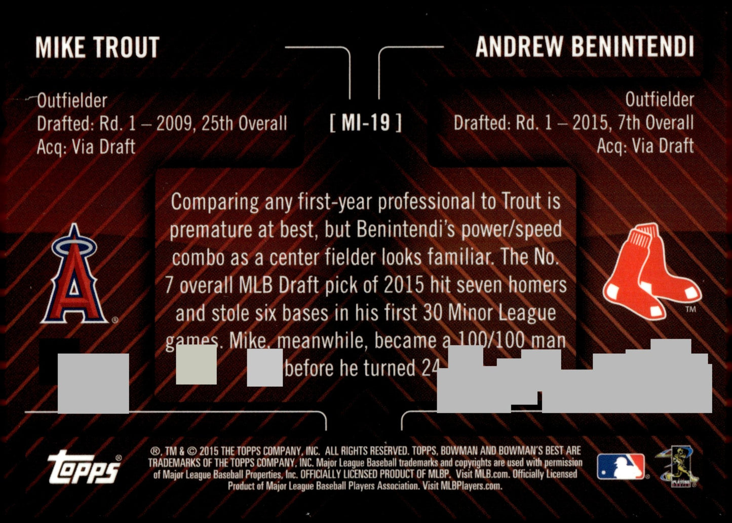 Andrew Benintendi / Mike Trout 2015 Bowman's Best Mirror Image #MI - 19 - Collector Store LLC