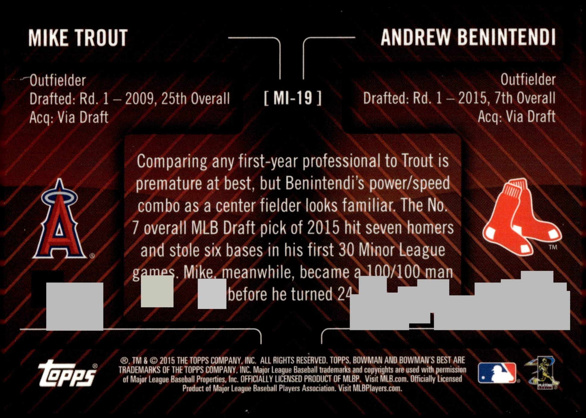 Andrew Benintendi / Mike Trout 2015 Bowman's Best Mirror Image #MI - 19 - Collector Store LLC