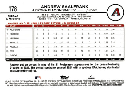 Andrew Saalfrank 2024 Topps Chrome Sepia Refractor RC #178 - Collector Store LLC