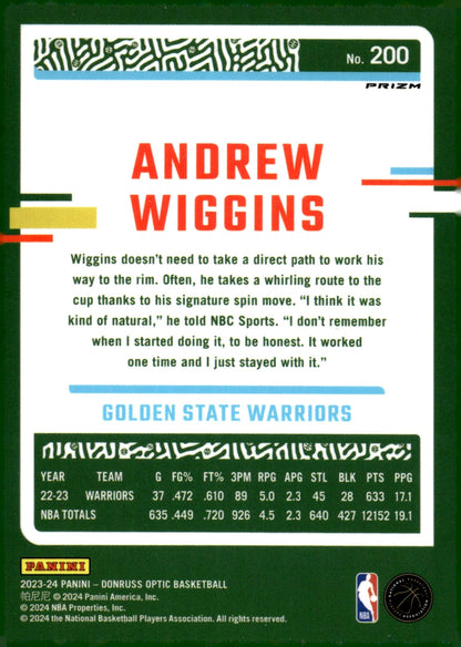 Andrew Wiggins 2023 - 24 Panini Donruss Optic Pink Prism Prizm #200 - Collector Store LLC