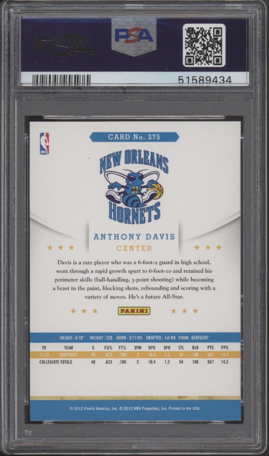 Anthony Davis 2012 - 13 Panini Hoops RC #275 PSA 10 - Collector Store LLC