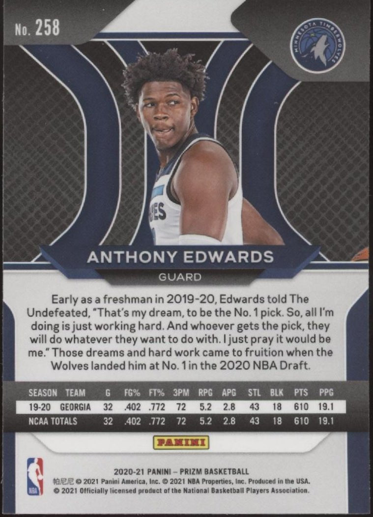 Anthony Edwards 2020 - 21 Panini Prizm RC #258 - Collector Store LLC