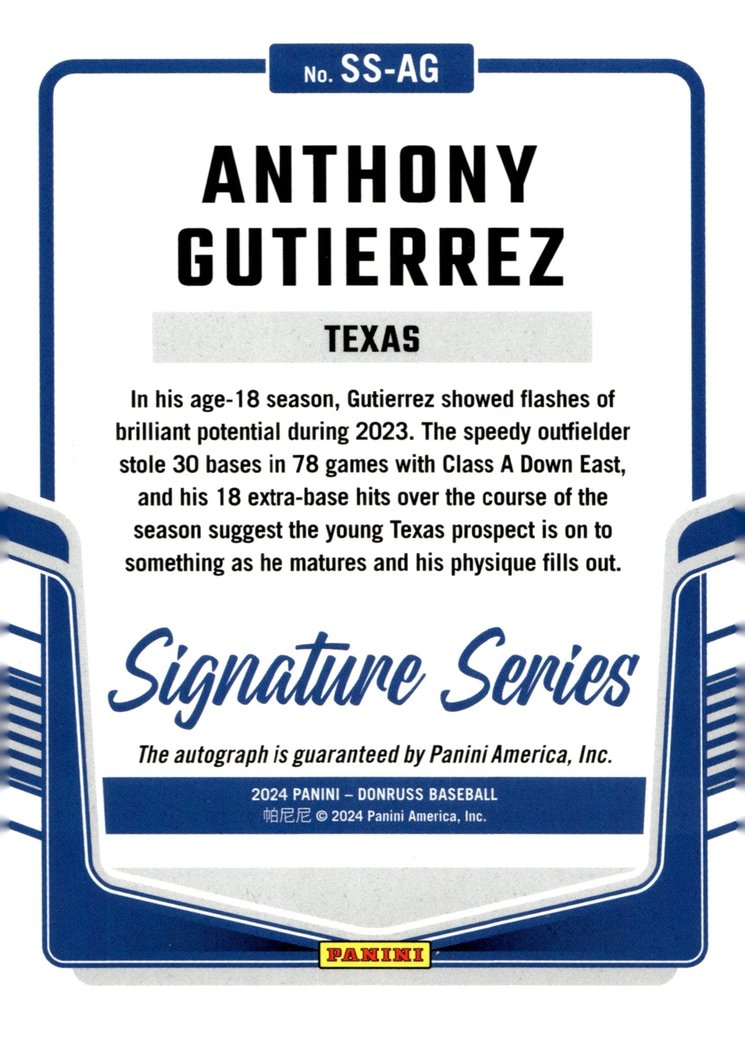 Anthony Gutierrez 2024 Panini Donruss Signature Series Auto #SS - AG - Collector Store LLC