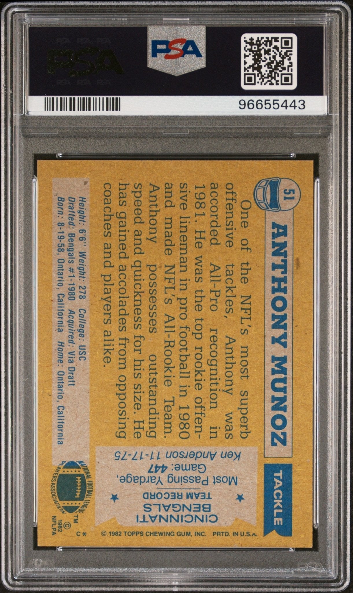 Anthony Munoz 1982 Topps All - Pro RC #51 PSA 8 - Collector Store LLC