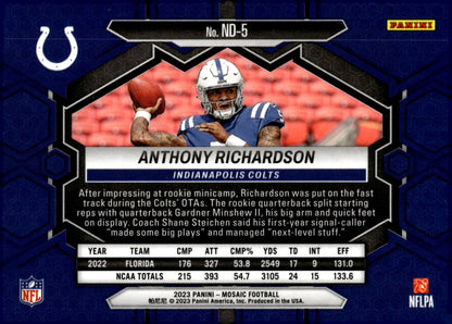 Anthony Richardson 2023 Panini Mosaic NFL Debut RC #ND - 5 - Collector Store LLC