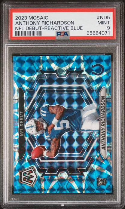 Anthony Richardson 2023 Panini Mosaic NFL Debut Reactive Blue Prizm RC #ND - 5 PSA 9 - Collector Store LLC