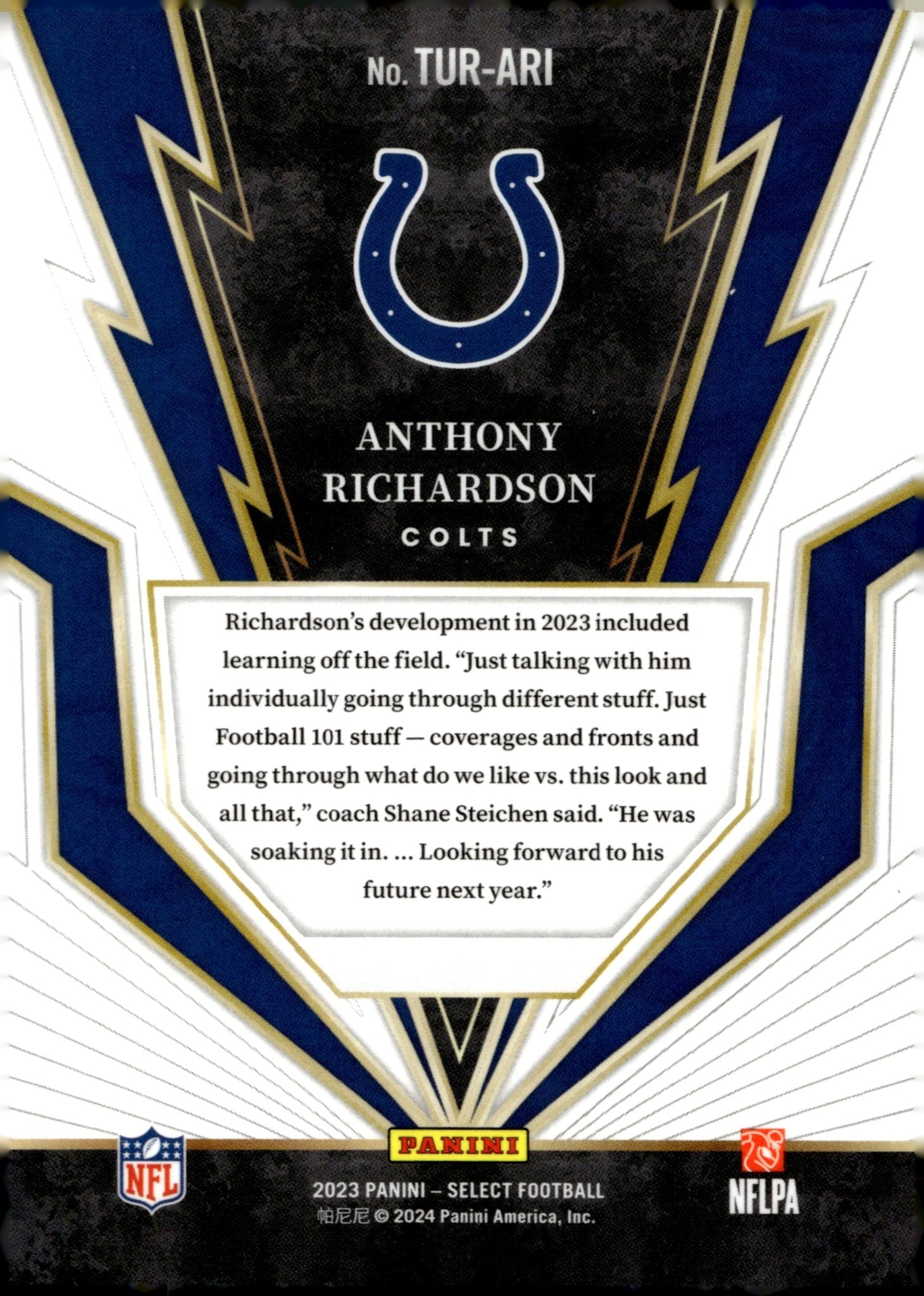 Anthony Richardson 2023 Panini Select Turbo Charged RC #TUR - ARI - Collector Store LLC