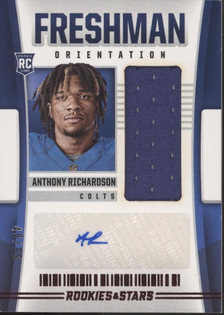 Anthony Richardson 2023 Rookies & Stars Freshman Orientation Swatch RC Auto /99 - Collector Store LLC