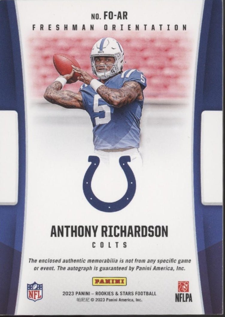 Anthony Richardson 2023 Rookies & Stars Freshman Orientation Swatch RC Auto /99 - Collector Store LLC