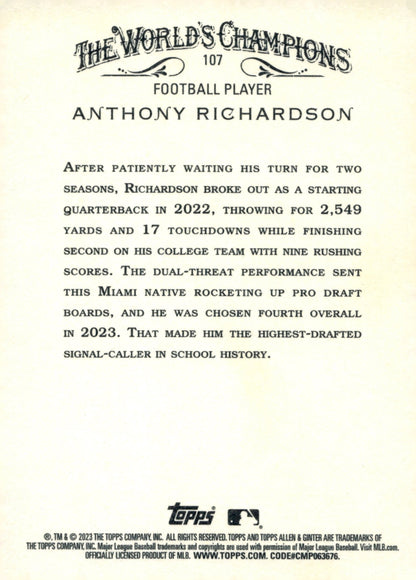 Anthony Richardson 2023 Topps Allen & Ginter RC #107 - Collector Store LLC