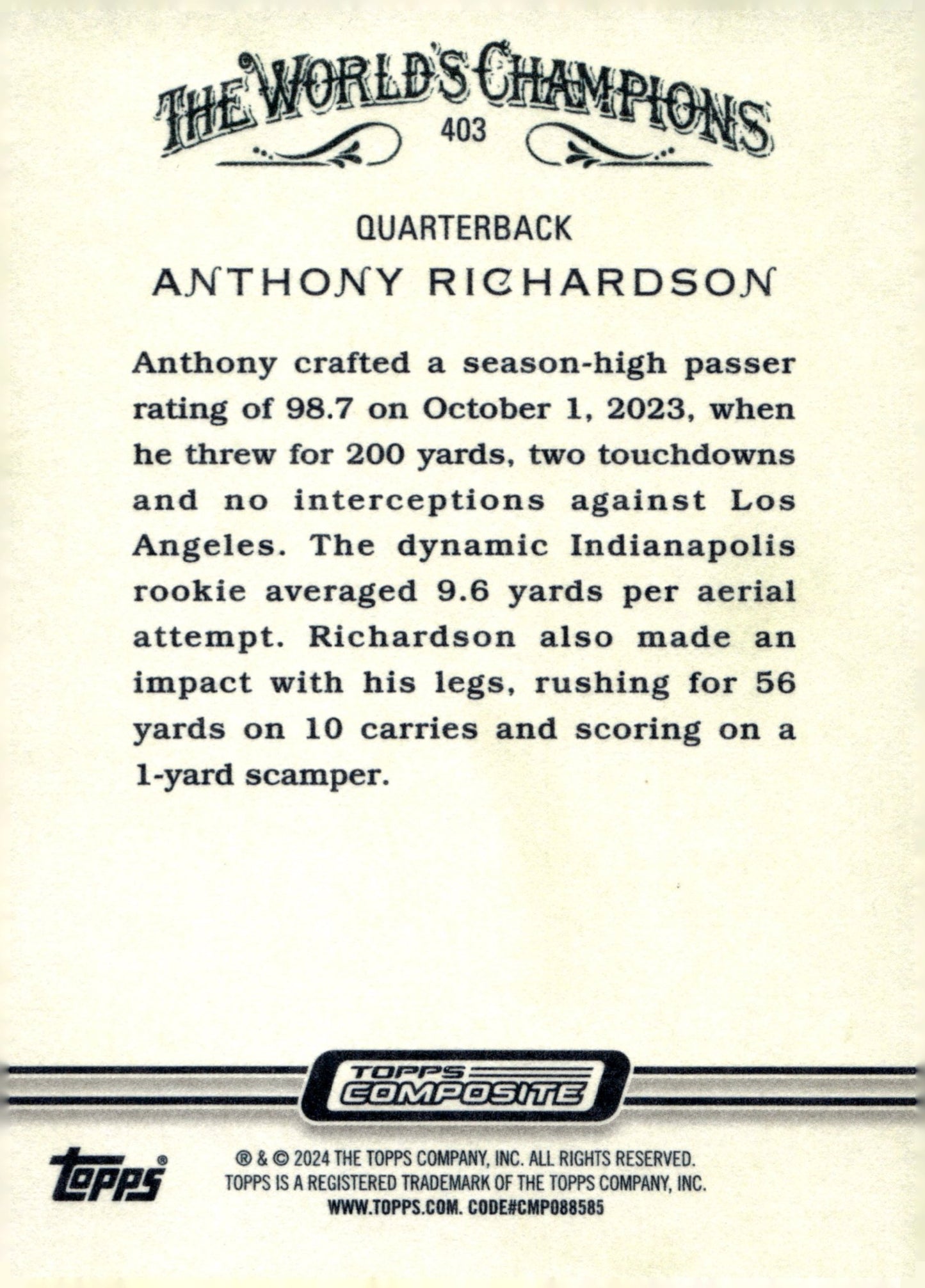 Anthony Richardson 2023 Topps Composite Allen & Ginter RC #403 - Collector Store LLC