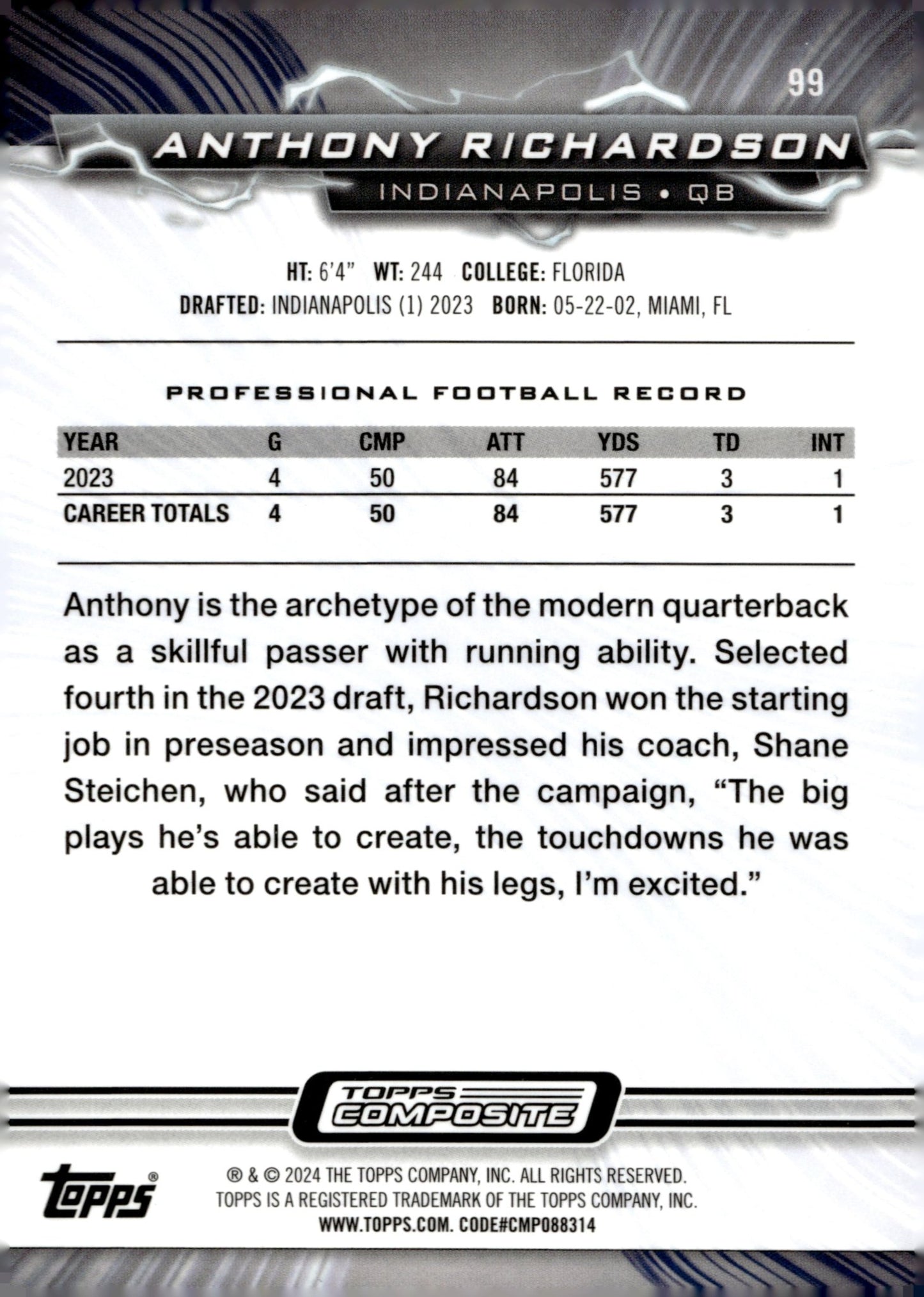 Anthony Richardson 2023 Topps Composite Resurgence Prism Refractor RC #99 - Collector Store LLC