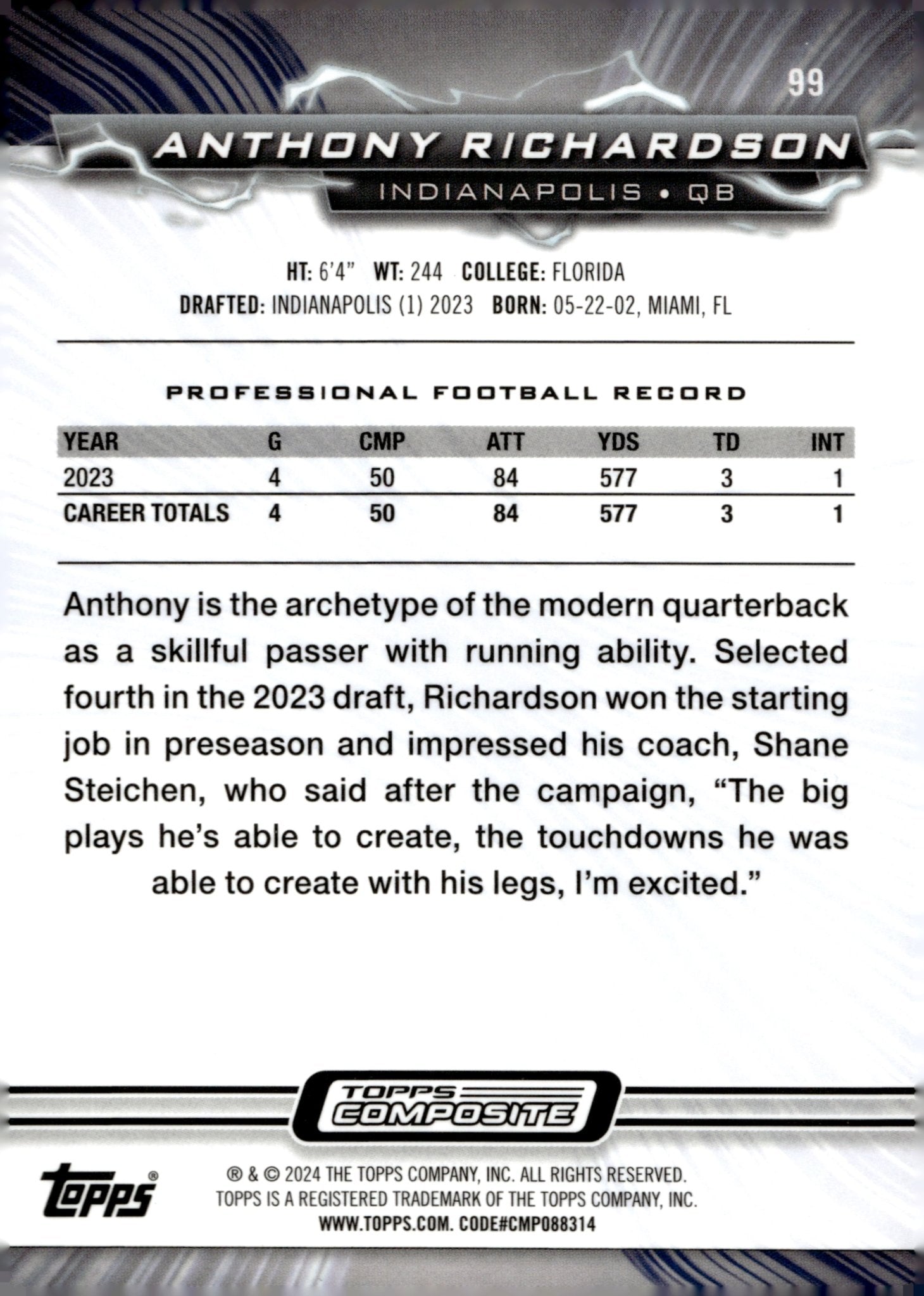Anthony Richardson 2023 Topps Composite Resurgence Prism Refractor RC #99 - Collector Store LLC