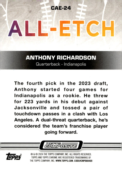 Anthony Richardson 2024 Topps Composite Chrome All - Etch Refractor RC #CAE - 24 - Collector Store LLC