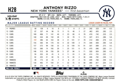 Anthony Rizzo 2024 Topps Holiday Blue Metallic Tree #H28 - Collector Store LLC