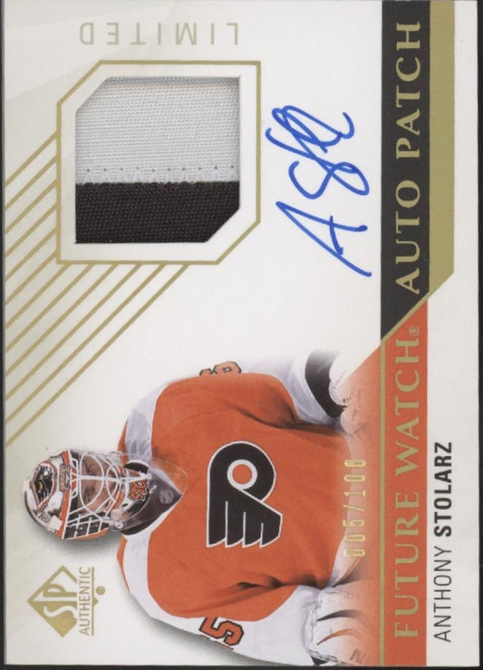 Anthony Stolarz 2015 - 16 UD SP Authentic Future Swatch Limited Swatch Auto 5/100 - Collector Store LLC