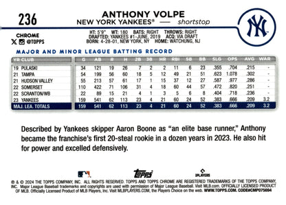 Anthony Volpe 2024 Topps Chrome Ray Wave Refractor #236 - Collector Store LLC