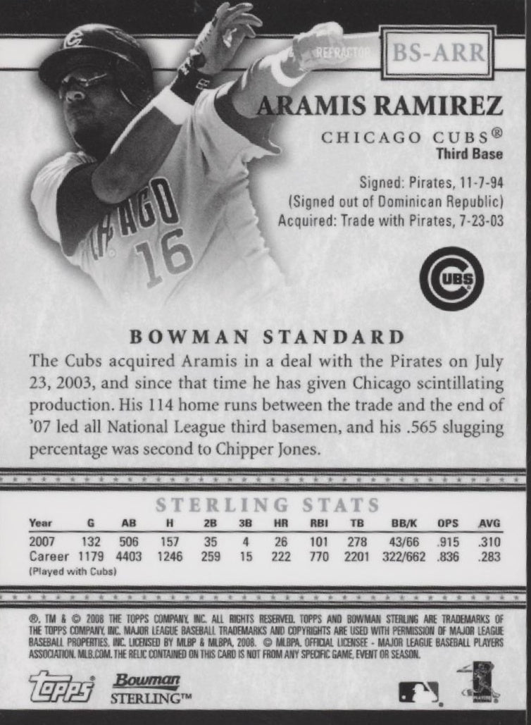 Aramis Ramirez 2008 Bowman Sterling Swatch #BS - ARR - Collector Store LLC