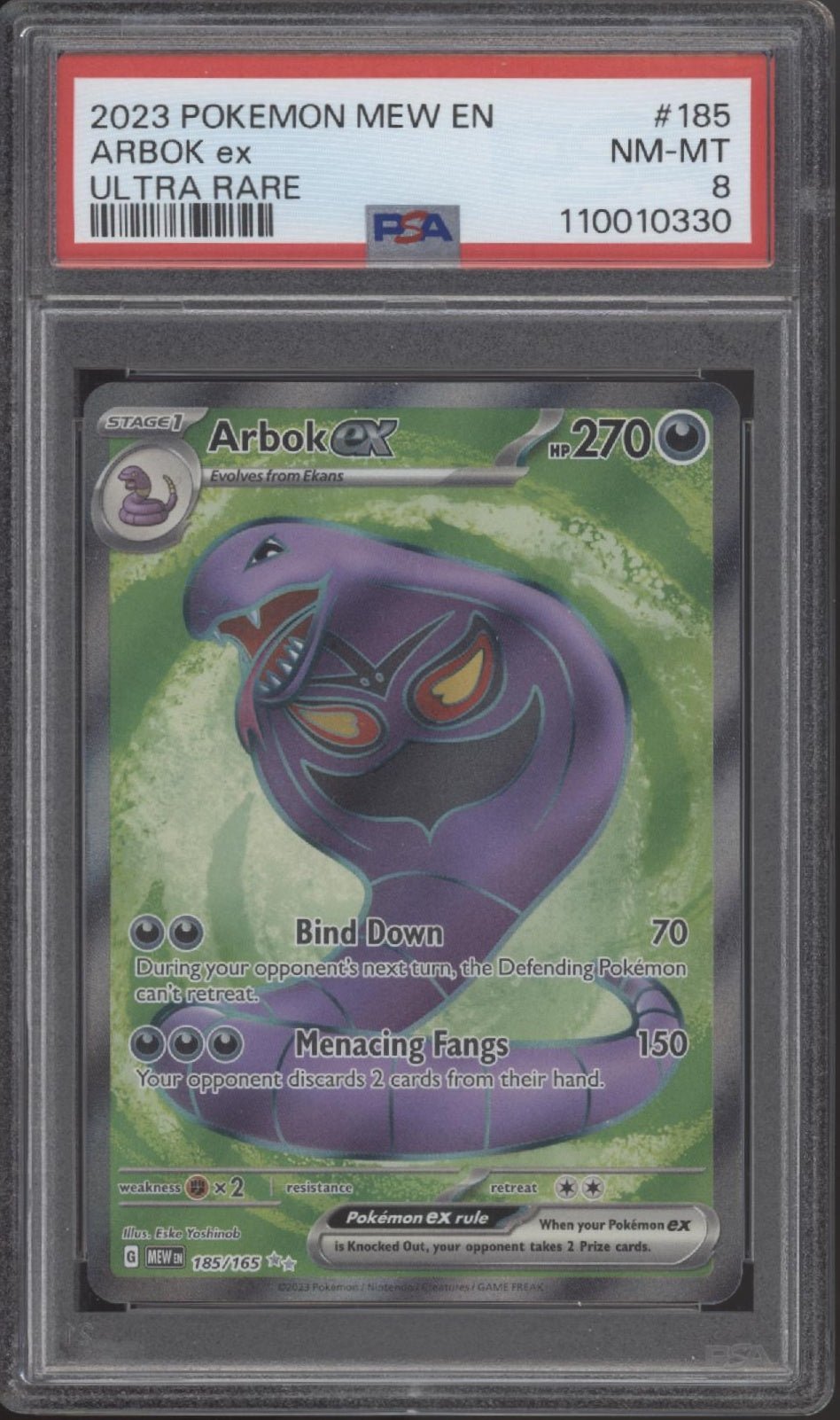 Arbok ex Pokemon 151 Ultra Rare #185 PSA 8 - Collector Store LLC