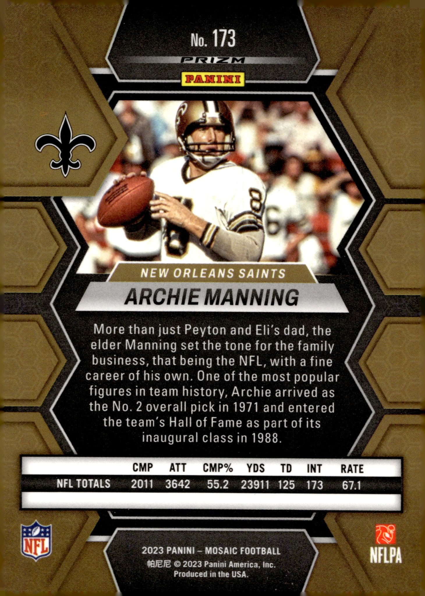 Archie Manning 2023 Panini Mosaic Pink Prizm #173 - Collector Store LLC