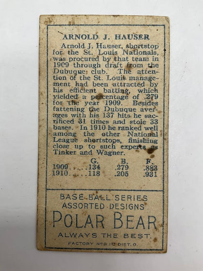 Arnold Hauser 1911 T205 Polar Bear #87 St. Louis Cardinals VG - Collector Store LLC