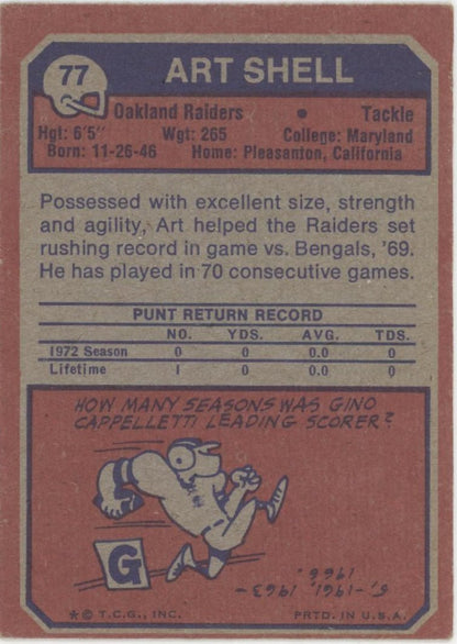 Art Shell 1973 Topps RC #77 Oakland Raiders EX #2 - Collector Store LLC