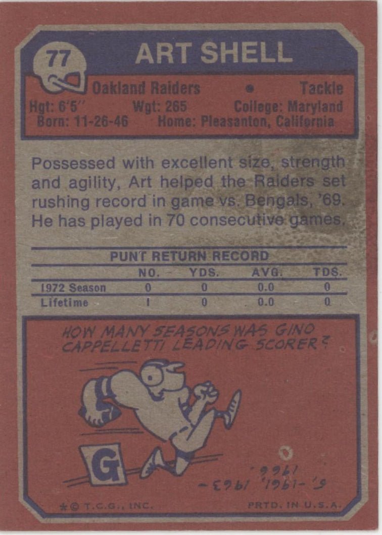 Art Shell 1973 Topps RC #77 Oakland Raiders EX #3 - Collector Store LLC