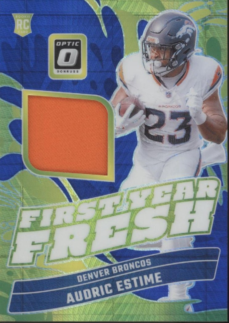 Audric Estime 2024 Panini Donruss Optic First Year Fresh Swatch Prizm RC #2 - Collector Store LLC