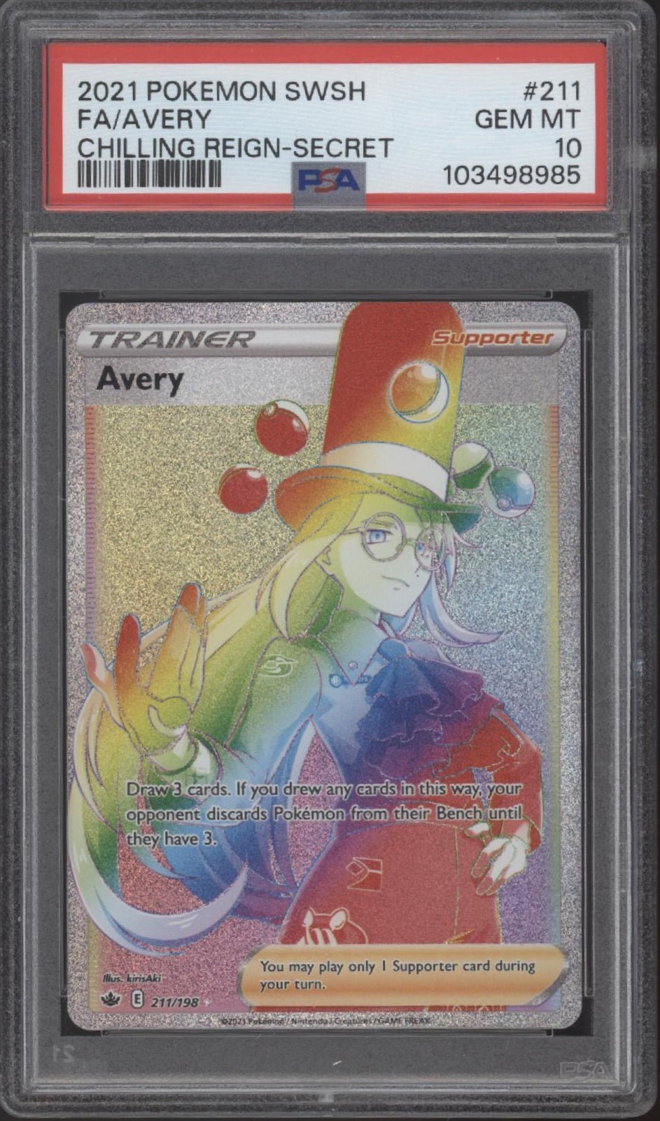 Avery Pokemon Chilling Reign Secret Rare Full Art #211 PSA 10 ...