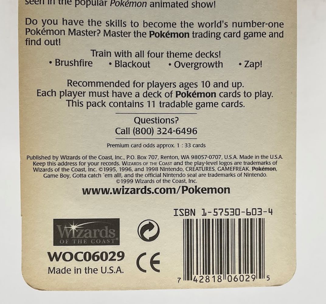 Pokemon: Base Set Long Crimp Shadowless Base Set Blister Pack [Blastoise Art]